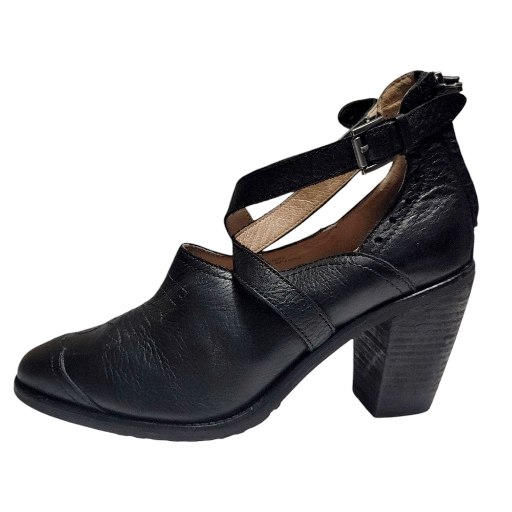 Anthropologie Geewawa Black Leather Coby Stacked Heel Booties Women Size 8.5